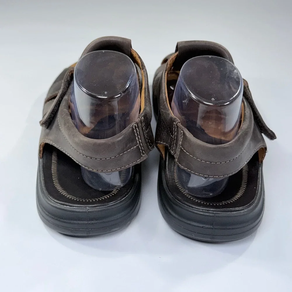 Ecco Fisherman Sandals Mens 45/11-11.5 Brown Leather Hook Loop Closed Toe Casual